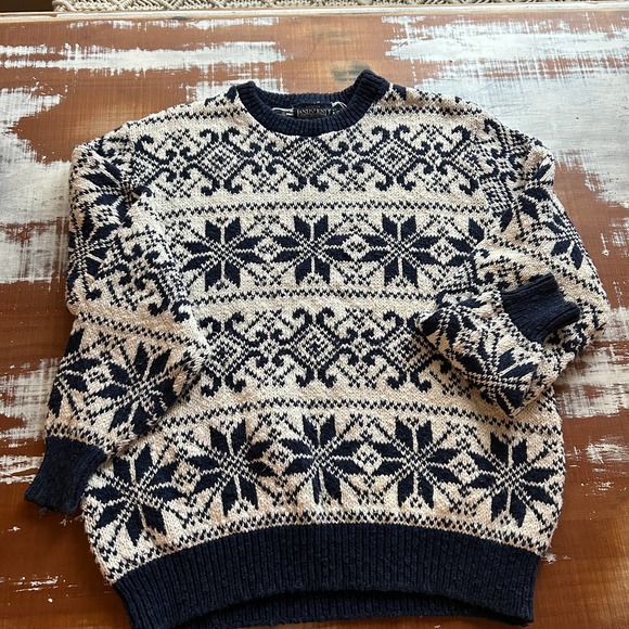 Men’s Vintage L.L. Bean Cozy Chunky Snowflake Sweater Size Large - Picture 7 of 12